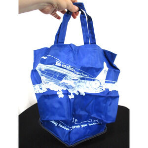RARE! Vintage Saudia Airlines Foldable Packable Travel Tote Bag 11"x 13"x 4"